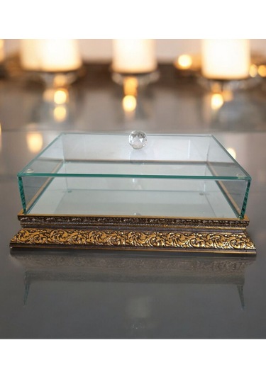 İsteme Söz Nişan Çikolata Çeyiz Kutusu 20 30 Ahşap Kenar Aynalı Taban Cam Kutu