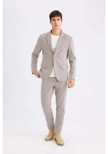DeFacto Slim Fit Dar Kesim Ceket Yaka Düğmeli Blazer Ceket D6074AX24AUER37