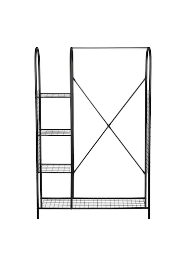 METAL 5 RAFLI AYAKKABILIK ELBİSE ASKILIĞI PORTMANTO VE GARDIROP Siyah