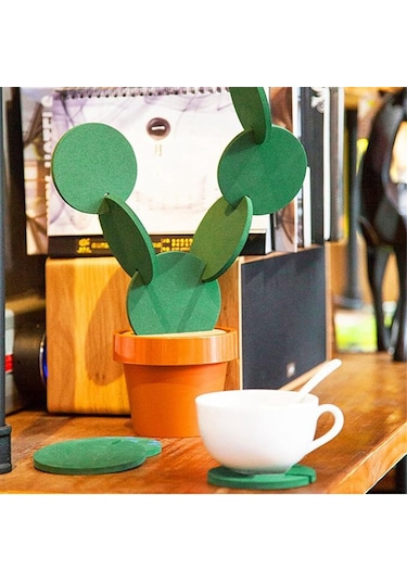 Bardak Altlıkları Kendin Yap Kaktüs Bardak Altlığı, Çiçek Saksısı Tutuculu 6 Parça Set Çok Renkli