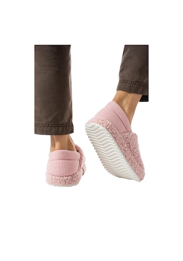 Kadın Lastikli Kaymaz Taban Peluş Havlu Kumaş Ev Ayakkabısı Panduf Pudra-pudra Pudra
