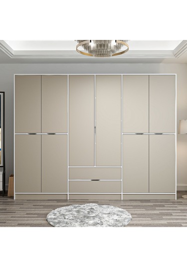 Elina 6 Kapaklı Dolap - Beyaz/kumtaşı Çok Renkli