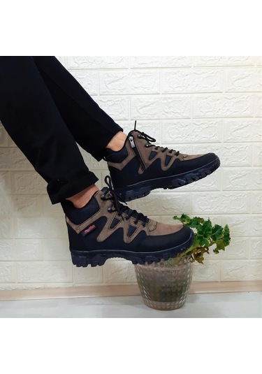 Sky Blue Kahverengi 0050 Fermuarlı Bağacaklı Kaymaz Erkek Bot 001