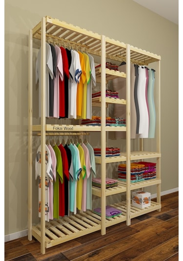 Tres Açık Ahşap El Yapımı Elbise Dolabı
