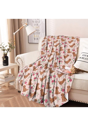 Golden Retriever Desenli Yuvarlak Polar Battaniye, Yumuşak & Hafif, 47 İnç-a2 Golden Retriever Floral