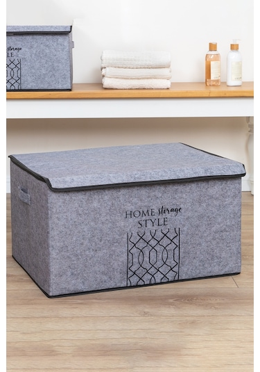 Keçe Kapaklı Çok Amaçlı Mega Plus Kutu Gri 57x41x31 Cm