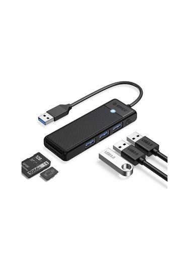Orico PAPW3AT-U3-015-BK USB 3.0 to 3.0 TF SD Kart Okuyucu 3 Portlu USB 3.0 Çoklayıcı Adaptör Siyah