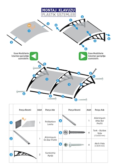 Plastik Ayak 6mm Levhalı Pratik Sundurma Kanopi 100x150 Cm Siyah