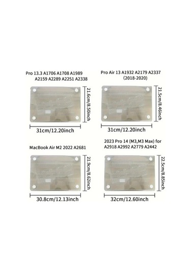 Honeybeeshop 4 Adet Ultra İnce Şeffaf Kılıf Macbook Uyumlu Air 13.3 M1 M2 M3 M4 Ekran Klavye Filmi Seti Cam Zambak Mavisi