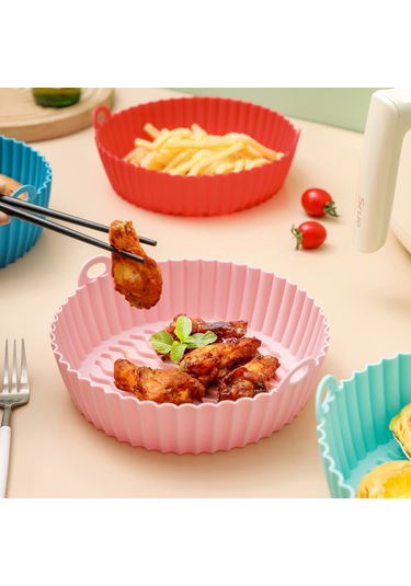 Hfambition Gri 8.5 İnç Silikon Airfryer Tepsisi - Tekrarlı Kullanım Kek Pişirme Aleti - Pratik Ev Aksesuarı Çok Renkli