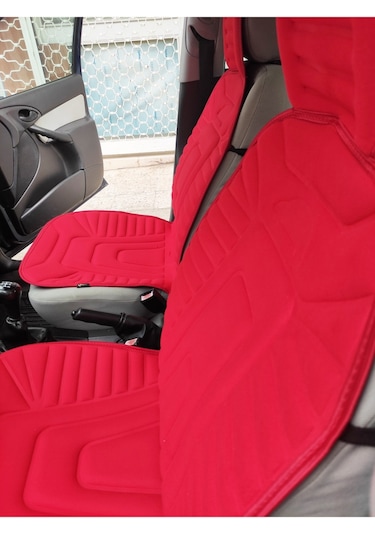 2,li Kırmızı Oto Koltuk Kılıfı Minder Alkantra Kumaş Kabartmalı