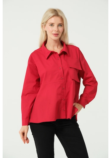 S'amore Clothing Cep Detay Polo Yaka Gömlek Kırmızı