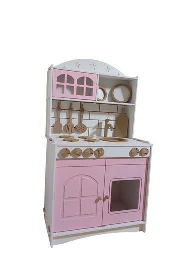 İki Kapaklı Boyalı Ahşap Oyuncak Mutfak