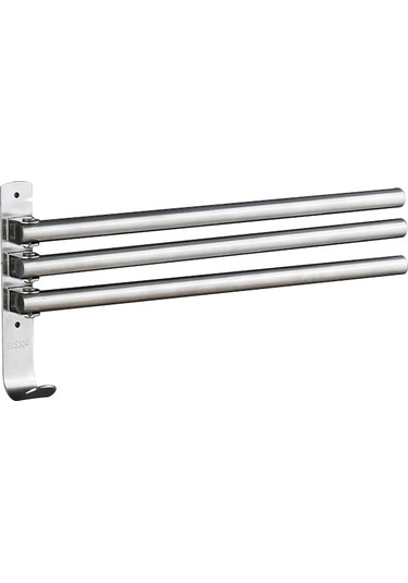 304 Çelik Döner 3-barli Havlu Rafı, Delikli/deliksiz Montaj, Fırça Ve Kuru Havlu İçin Uygun, Dayanıklı Tasarım Gümüş Gümüş