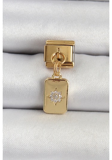 Zarif Kadın İçin Golden Çelik Sallantı Zirkonlu Kutup Yıldızı Dörtgen Bakla Bileklik Gri