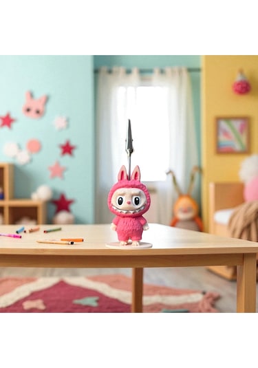 Dekoratif Sevimli Labubu Notluk - Kağıt Tutacağı - Fotoğraf Tutacak Tatlı Pembe