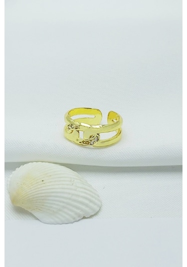 Caisya Altın Kaplama Özel Seri Zincir Figürlü Çelik Yüzük Gold Altın