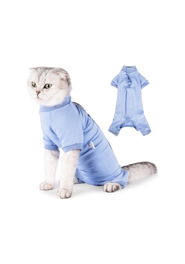 Hombey Kedi Ameliyat Sonrası Kıyafeti - Yara Koruması Ve Yalama Engelleme - Modal Dokuma - Mavi - S Boyutu