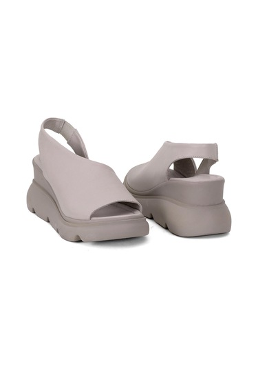 Elit Lyna Kadın Hakiki Deri Dolgu Topuk Sandalet Gri Gri