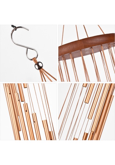 Ranyeek 35 İnç 18 Tonlu Altınaltı Aluminyum Boru Ve Çam Ahşap Döner Rüzgar Çanları - Yatak Odası Ve Bahçe Dekorasyonu, Doğa Sesleri İle Rahatlatıcı