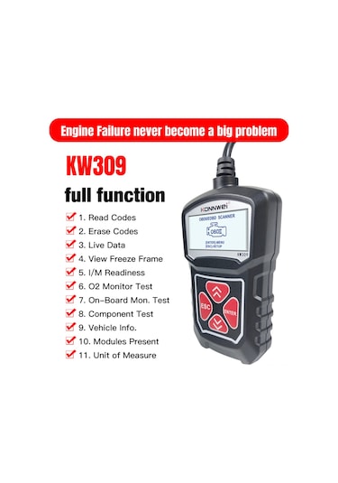 Hangfox Kw309 Otomobil Test Cihazı - Plastik Vücut, Çok Dilleri Desteği, 0-60 C Çalışma Sıcaklığı, Siyah