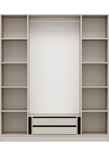 Kale Plus 4 Mebran Kapaklı 2 Çekmeceli Dolap Kumtaşı Mebran Füme Cam 210cm Kumtaşı