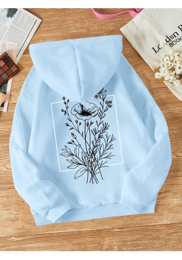 Unisex Kadın/erkek Harajuka Sokakt Yazılı Grafik Sweat Mavi-17121 Mavi