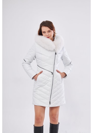 Derinss Dka1704 Hakiki Deri Kadın Beyaz Kaban/mont 001
