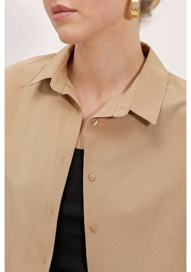 Gülsüm Aydın 3900 Oversize Uzun Basic Gömlek - Bisküvi Bisküvi