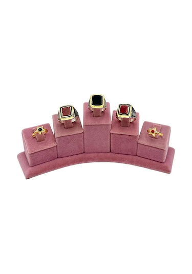 5 Li Grup Yüzük Standı Oval Süet Pembe Pembe