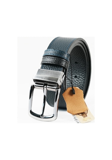 Hakiki Deri Çift Taraflı Erkek Kemer 4 Cm Lacivert - Siyah Lacivert
