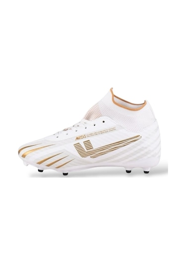 Boğazlı Krampon Çim Ve Halı Saha Futbol Ayakkabısı Beyaz - Altın Beyaz - Altın