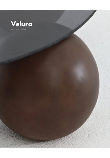 Modern Orta Sehpa & Top Sehpa Cam Sehpa & Küre Orta Sehpa - Koyu Ceviz Top - Fasulye - Füme Cam Ceviz