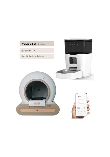 Groove Ti+ Wi-fi Akıllı Otomatik Kedi Tuvaleti Kahverengi + Petfit Feline Prime 3l Wi-fi Kameralı Akıllı Otomatik Mama Kabı Besleme Ünitesi Bundle