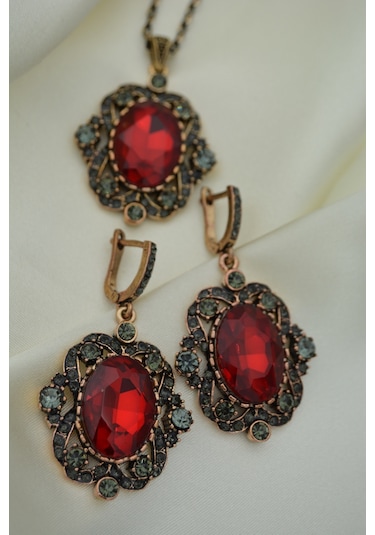 Stoneage Yakut ve Zirkon Taşlı Kolye ve Küpe Set  Takım