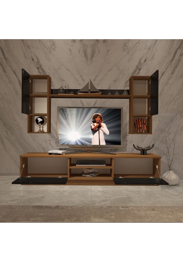 Decoraktiv Eko 5dab Slm Dvd Tv Ünitesi Tv Sehpası Ceviz - Siyah