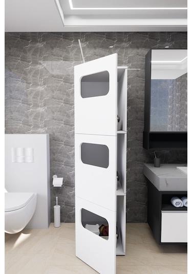 Lavina Banyo Kirli Sepetli Çamaşır Dolabı Beyaz Beyaz