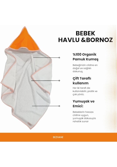 Bezhane %100 Pamuklu Havlu Çift Taraflı Kundak Bebek Turuncu Çizg Çok Renkli