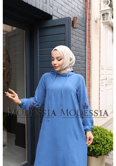 Kadın Mavi Aerobin Uzun Kapşonlu İkili Takım T0219 Mavi