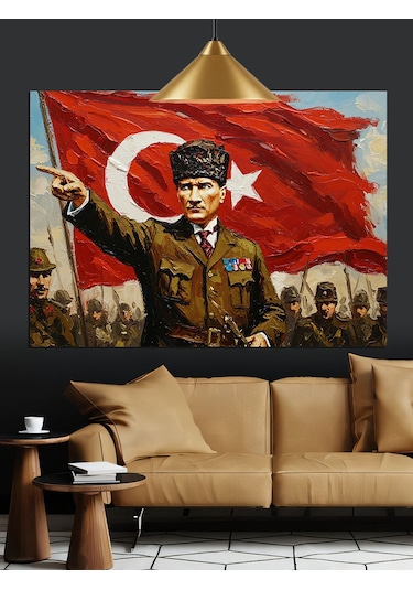 Askeri Üniformalı Atatürk Portresi Dekoratif Kanvas - Mdf Ahşap Tablo