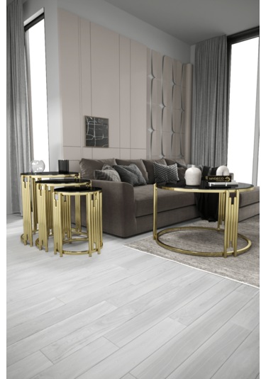 Piyano Set Orta Sehpa Takımı Gold Siyah