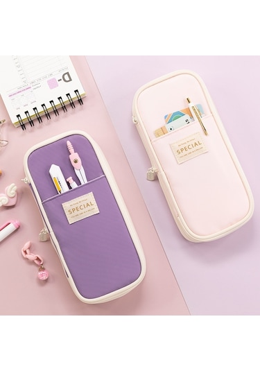 Angoo Macaron Çift Katmanlı Geri Çekilebilir Büyük Kapasiteli Kalem Kutusu Kırtasiye Kutusu Yeşil