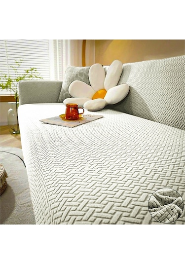 Tuğla Desen 3 Krem Kişilik Lastikli Kanepe Örtüsü Lastikli Koltuk Örtüsü Koltuk Kılıfı Krem