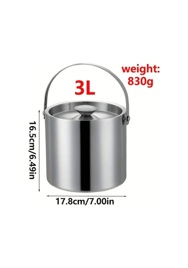 Cordial 1 Adet 3l 304 Paslanmaz Çelik Buz Kovası Kalınlaştırılmış Taşınabilir Kapaklı Çift Katmanlı Yalıtımlı Ev Bar Restoran Kullanımı Ahşap