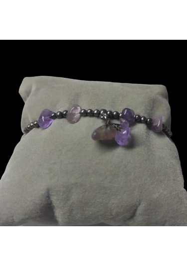 Ametist Taşı Halhal Doğal Taş Bileklik Hal Hal Ayarlanabilir İpli Mor Taş Kristalize Kırık Taş Şifalı Halhal Bileklik Mor