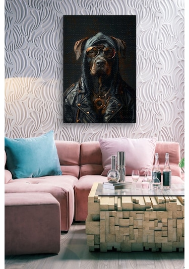 Gangsta Siyah Köpek Yağlı Kanvas Tablo