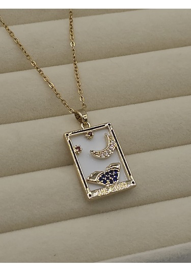 The Moon Tarot Kartı Çelik Kolye