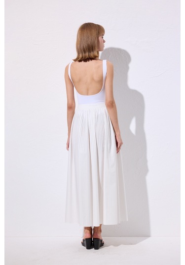 Piliseli Geniş Etek Ekru Ekru
