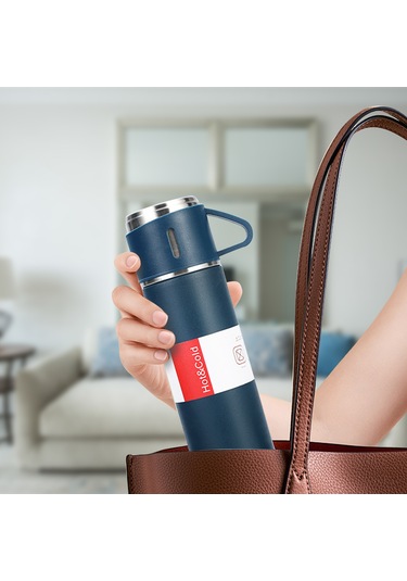 Ximistore9 304 Çelik Isı Yalıtımlı Termos Seti, 500ml, Dış Mekan Ve Araç İçin, 3 Bardaklı, Isı/sıcak Saklama, Dayanıklı Siyah