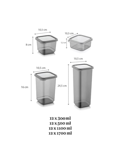 Meleni Home 48 Parça Çeyiz Seti - Etiketli Kare Erzak Saklama Kabı Kahvaltılık Çerezlik Baharatlık Bakliyat Kabı